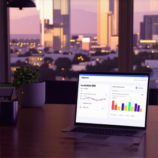 Analyzing Local SEO Data in Irvine Person reviewing local SEO analytics on a laptop with Irvine cityscape in background