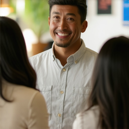 Engaging Business Owner in Irvine Business owner interacting with customers at a storefront in Irvine, CA.