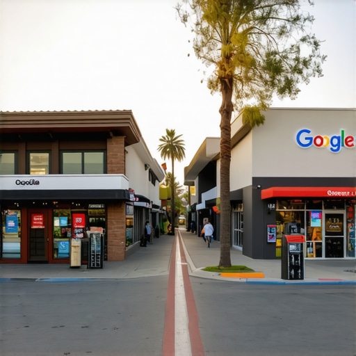 Irvine Local Business and Google Maps Cityscape of Irvine with local stores and Google Maps overlay