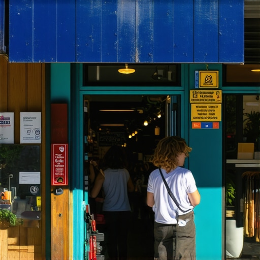 Busy Irvine storefront with happy customers and clear signage