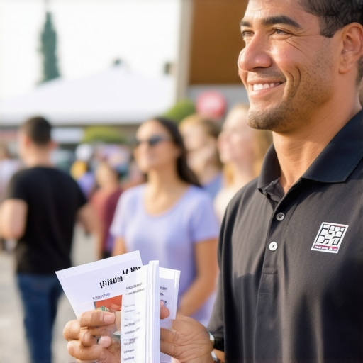 Irvine Community Engagement Irvine business owner participating in a local event with community members and landmarks