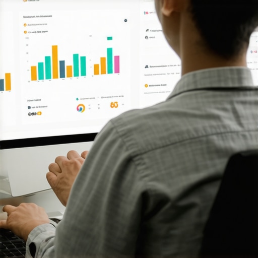 Local SEO Tools Dashboard Overview Person analyzing local SEO analytics on a computer for maintaining Google Maps rankings.