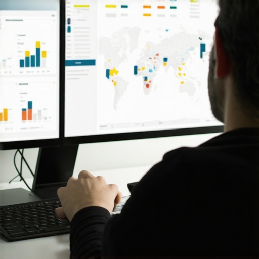 Analyzing Local SEO Data with Advanced Tools Person working with SEO analytics dashboards on a computer, focusing on local rankings and citations.