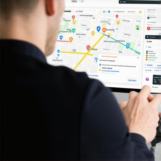Analyzing Local SEO Performance Business owner reviewing Google Maps and SEO analytics on a laptop.