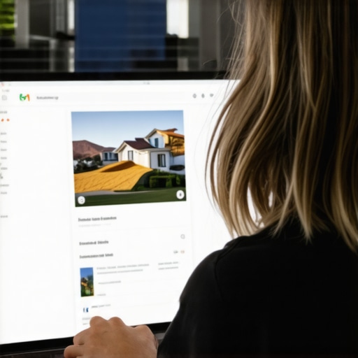 Optimizing GMB Profile in Irvine Person updating Google My Business profile on laptop with Irvine city view