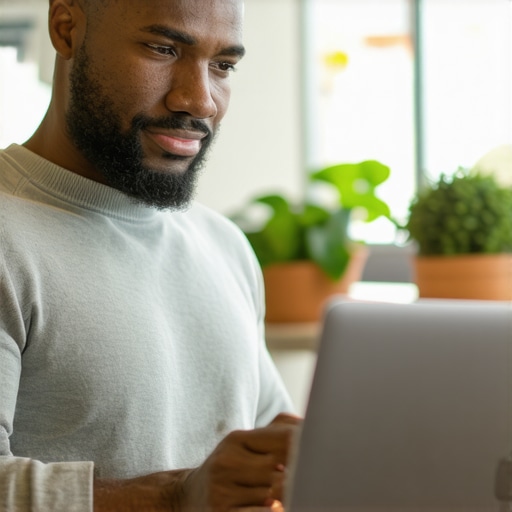 Business owner editing Google My Business listing on laptop at Irvine storefront