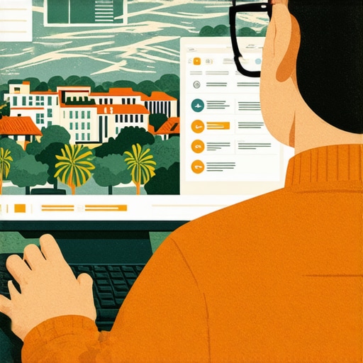 Person analyzing local SEO data with Irvine landmarks in the background.