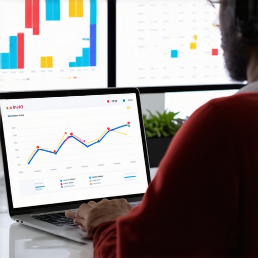 Person analyzing SEO performance metrics on multiple screens