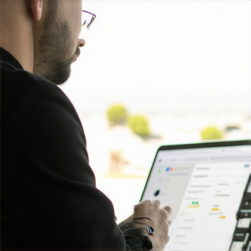 Business owner enhancing Google My Business listing with Irvine city view