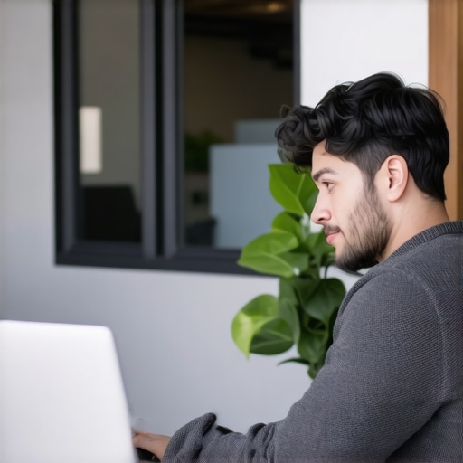Optimizing Google My Business in Irvine Business owner optimizing GMB profile on laptop outside Irvine store