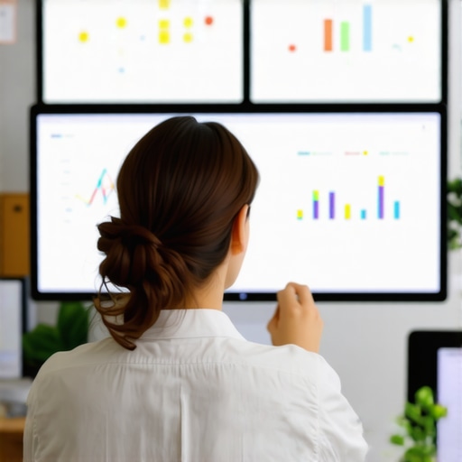 Analyzing Local SEO Data Person reviewing local SEO analytics on multiple monitors showing maps and graphs.