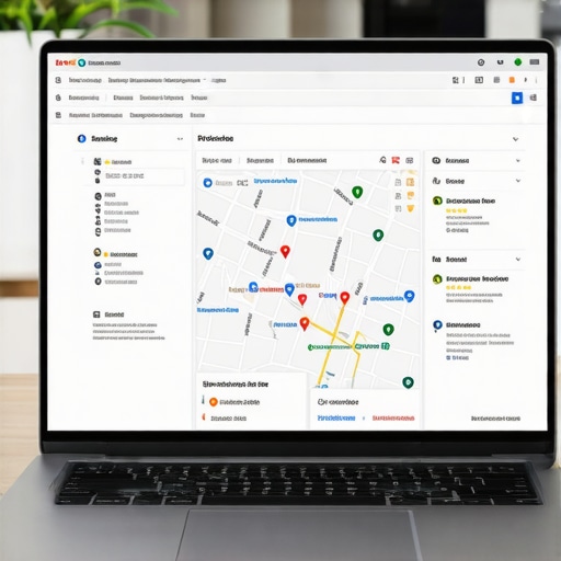 Google My Business dashboard showing Irvine profile with reviews and map placement