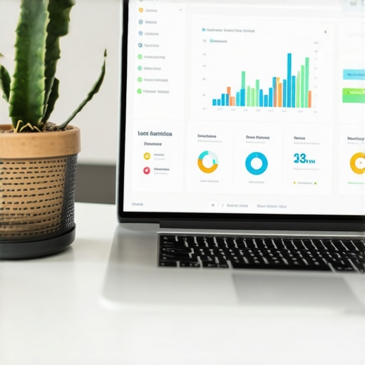 A workspace with SEO metrics and local search analytics on a laptop