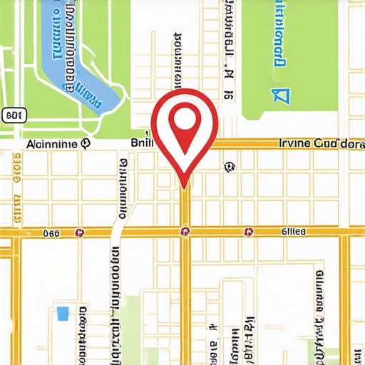 Map showing Irvine neighborhoods with a business location marker