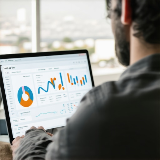 Digital Marketing Analysis for Irvine SEO Person analyzing local SEO data on a laptop with Irvine city view