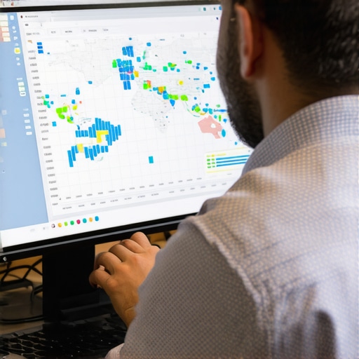 Business owner reviewing local SEO analytics with Irvine map overlay