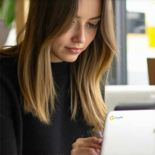 Business owner updating Google My Business profile on laptop