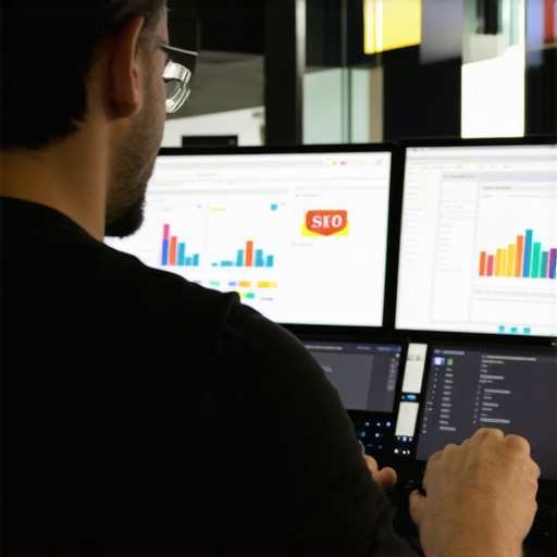 Analyst working with SEO analytics on computer in Irvine office