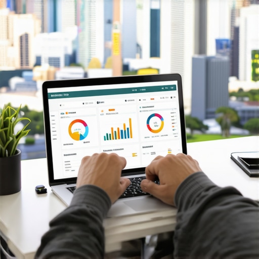 Person analyzing local SEO metrics on laptop with Irvine city backdrop.