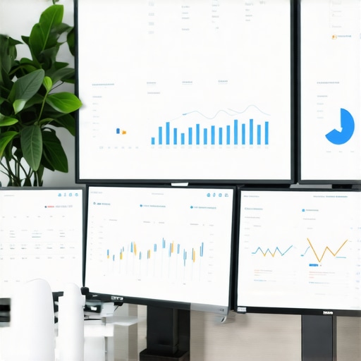Person analyzing local SEO metrics on multiple screens in an office.